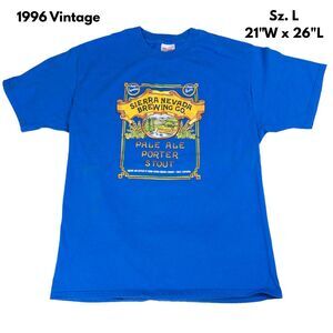 Vintage 90s Sierra Nevada Brewing Co Beer T Shirt Large Blue Pale Ale Stout USA‎